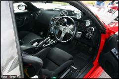 interior in black flock. momo steering wheel, blitz meeters 